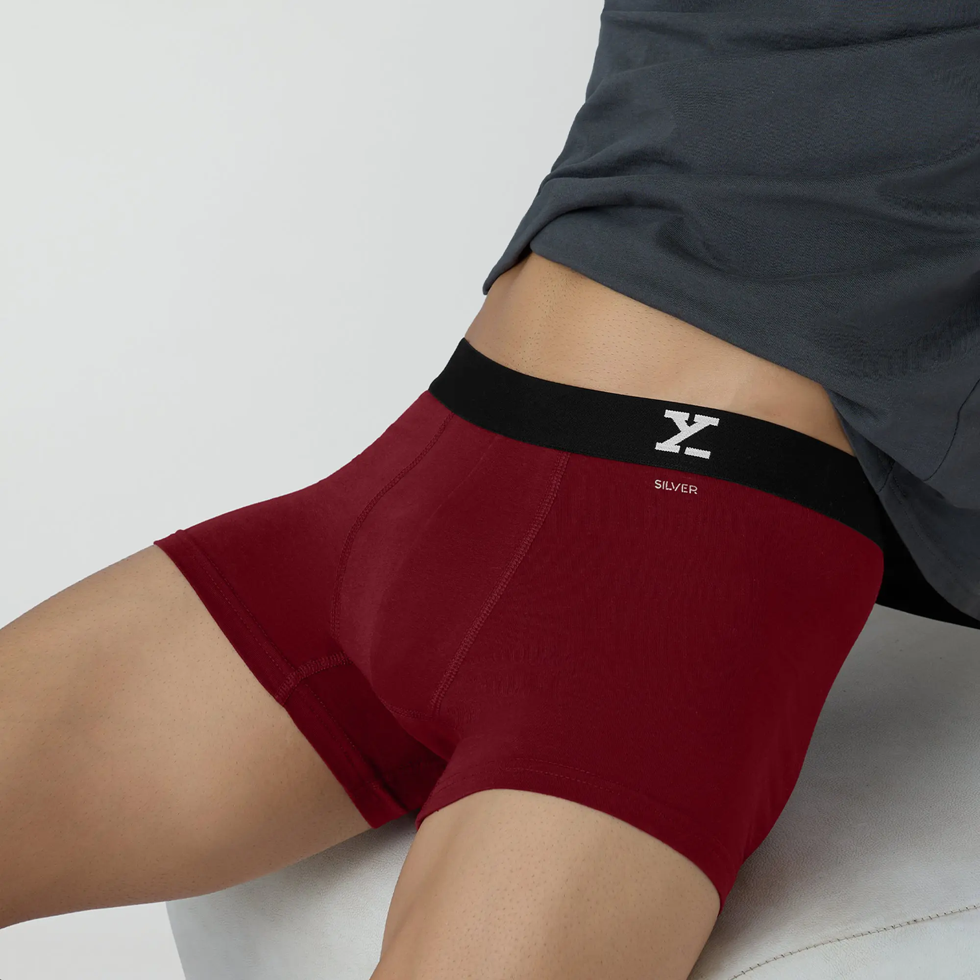 Aero Silver Cotton Trunks Bold Burgundy - Image 5